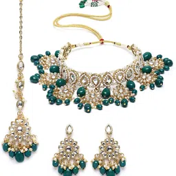 karatcart Gold Plated Green Tumble Choker Necklace Set - Womens image 1
