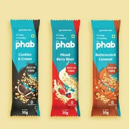 Phab Assorted Granola Snack Bars|Cookies & Cream, Berry, Butterscotch|Healthy Cereal & Breakfast Bar|High Fiber, Gut-Friendly|No Trans Fat|No Preservatives|Source Of Protein|Pack Of 6x 30 Gram) image 4