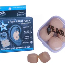 EAR WEAR Skin tone beige colour Mouldable, Reusable, Water proof, Noise cancelling and Snore proof silicone ear plugs 2pairs image 1