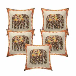 SkyKross - Everyday A New Thing Barmeri Special Hathi Pure & Soft Cotton Diwan Cover Set |8 Pcs Set - 5 Cushion Cover,2 Bolster Cover,1 Bedsheet (Brown) image 2