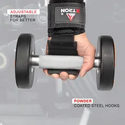 XTRON Weight Lifting Hooks Wrist Straps Hand Grips Wrist Supporter for Deadlift, Powerlifting, Pull up bar, Solid Steel Hook, Thick Neoprene Padded, Set of 2 PC, Free Size (Hook Wrist DX 082) (Black) image 4