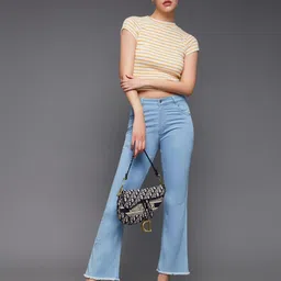 miss chase Women's Boot Cut High Rise Clean Look Cropped Stretchable Denim Jeans image 3