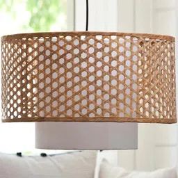 AKWAY Bamboo Lamp for Living Room Cane Pendant Light Rattan lamp for Hanging Bamboo Ceiling lamp for Home Decoration (Beige 14 Dia x 7) image 2