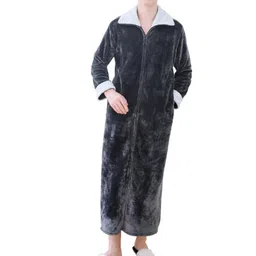 the style sutra Wearable Blanket Sweatshirt Long Zipper Front Nightgown Thick Onesie Pajamas Men Grey Green 3XL image 1