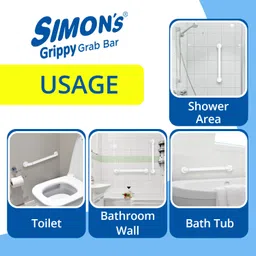 Simon's Grippy Heavy-Duty Nylon and SS304 Inside Bathroom and Toilet Anti Slip Grab bar for Elderly Hand Railing and Safety Handle| White | 3.5 cm Broad, 60 cm Length Grab Rail - 1pcs image 5