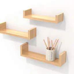 Decostyle Wall Shelves for Living Room Wall Mounted Book Shelf, Floating Hanging Shelf for Room, Wall and Home Decor Items | Storage Organizer U Shape Corner Wall Shelf | Set of 3 (Urban Teak) image 2