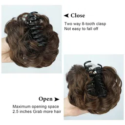 calitate24 Messy Bun Hair Piece Hair Bun Extension, Women Ponytail Extension Wavy Hair Wig Synthetic Hair Scrunchies with Clip In Claw Artificial Curly Hair Bun Tousled Updo Chignon (Brown) image 4