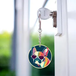 signoogle Modern Stylish Dog Printed Keychain Men Women Girls Boys Dog Lovers Bike/Car/Bag Key Tag Keyrings Home L x H 2.5 x 2.5 Inch image 3