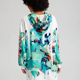 toplot Women's Woolen Long Typographic Printed White Hoodie with Hooded Neck image 4