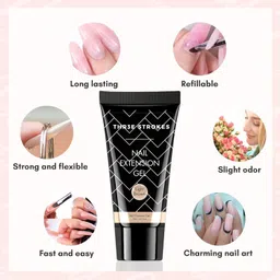 thr3e strokes Poly Nail Gel Extension Kit,10 IN 1 UV Nail Lamp, Builder Gel, Slip Solution, Clear polygel, Gel Brush, Spatchula, Dappen dish, 60ML Slip solution, Top Coat Base Coat , Tips Nail Art Kit (10 IN 1 KIT) (PINK, 10 IN 1 KIT) image 2