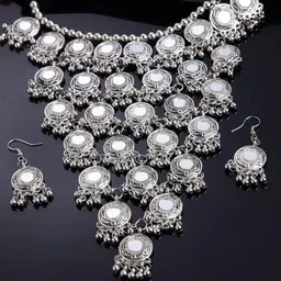 shining diva fashion Latest Stylish Traditional Oxidised Silver Necklace Jewellery Set for Women (13115s) image 5