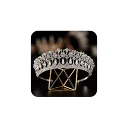 sweetv Vintage Rhinestone Crown Royal Pearl Princess Diana Tiara For Women - Silver image 1