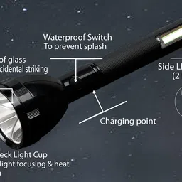 Care 4 2080 Rechargeable Flashlight with 2 Steps Switch UV 18650 Lithium Battery Torch (Black : Rechargeable) with 3W COB + 5W Main Torch Torch (Black : Rechargeable) image 2