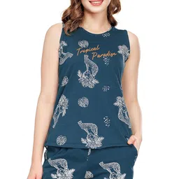 zeyo Night Suit for Women's Floral & Cheetah Printed Cotton Night Dress of Top and Short's Set 5737 image 1