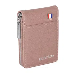 storite PU Leather 9 Slot Vertical Credit Debit Card Holder Money Wallet Zipper Coin Purse for Men Women (Peach Pink - 11.5 x 2 x 8 Cm) image 1