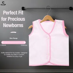 clap Soft Premium Front Button Sleevless Cotton Jhabla for New Born Baby Combo Set of 6 (0-6 Months) White image 3