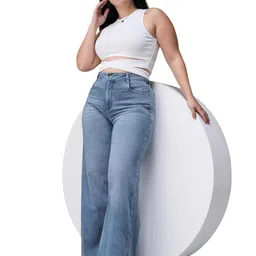miss chase a+ Women's Wide Leg High Rise Regular Length Stretchable Shaping Denim (Plus Size) Jeans image 1