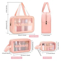 3 Pieces Makeup Bag for Home & Travel Organizer Bags -Cosmetic Toiletry Storage Bag for Cosmetics, Brushes, Accessories Pouch-Travelling Washbags Vanity Kit for Women, Girls (Pink) image 2