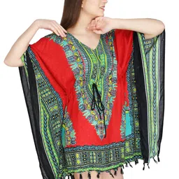 cigain Polyester Women's Short Dashiki Print Kaftan Dress Beach Wear Kimono Nighty (Red) image 3