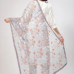 kemza Women's Floral Embroidered Net Dupatta image 4