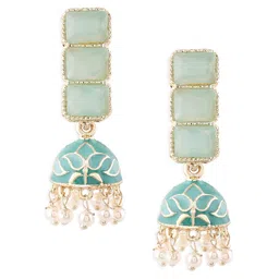 zaveri pearls Mint Green Enamel Ethnic Style Jhumki Earring For Women-ZPFK16526 image 1