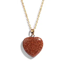 gempro Valentine's Sunstone Heart Gold Plated Chain Pendant for Women image 1