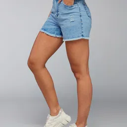 dolce crudo Women's Relaxed Fit Mid Rise Highly Distressed Regular Denim Shorts image 3