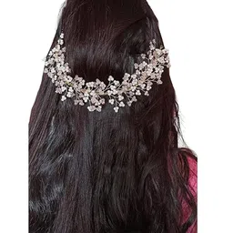 truvic Stylish Crystal Pearl Hair Vine Tiara Hair Accessory | Hair Vines for Girls Bridal Hair Accessories | Tiara For Women Wedding Party Bridal Fancy Hair Clip image 1