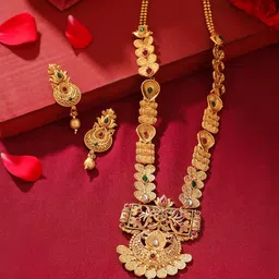 yellow chimes Jewellery Set For Women | Golden Necklace Set for Women | Traditional Long Gold Plated Jewellery Set for Girls | Birthday Gift for Girls & Women Anniversary Gift for Wife image 3