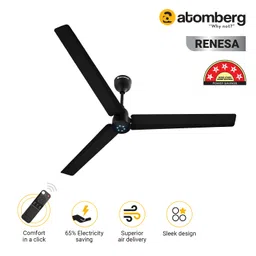atomberg Renesa 1400mm BLDC Ceiling Fan with Remote Control | BEE 5 star Rated Energy Efficient Ceiling Fan | High Air Delivery with LED Indicators | 2+1 Year Warranty (Midnight Black) image 2