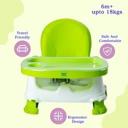Mee Mee Baby Foldable Feeding Booster Seat with Detachable Feeding Tray, Anti Skid Base, Dishwasher Safe Tray, Three Point Safety Belt for Babies/Kids/Toddlers of 0-2 Years (Green) image 2