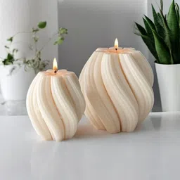 melt & mold Elegant Twisted Soy Wax Pillar Candle - Premium Sculptural Design for Home Decor, Weddings, Gifts - Long-Lasting, Handcrafted, and Eco-Friendly (White) image 1