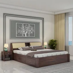 WOODLAB Furniture Solid Sheesham Wood Mayor King Size Bed with Box Headboard Storage for Home Bedroom Wooden Double Bed for Living Room (Walnut Finish) image 1