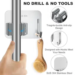 Sulfar Broom and Mop Holder, Pack of 4 Broom Gripper Holds Self Adhesive Reusable No Drilling Super Anti-Slip, Wall Mounted Storage Rack Storage & Organization Your Home, Kitchen Wardrobe image 3