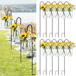 foldtier 108 Pcs/12 Sets Sunflower Mason Jar Wedding Aisle Decorating Kit Rustic Hanging Mason Jars 32" Shepherds Hooks Faux Sunflower and Baby's Breath for Wedding Ceremony Outdoor Decoration image 1