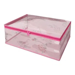 Kuber Industries Under Garment Kit | Mesh Transparent Petticoat Cover | Wardrobe Organiser | Zip Closure Innerwear Organizer | Storage Bag For Clothes | Leaf-Design | Pack of 2 | Pink image 2