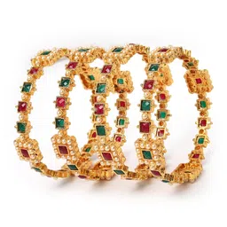 sukkhi Traditional Gold Plated Red And Green Kada Bracelet Bangle Jewellery Set for Women & Girls image 1