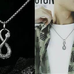 r art Infinity Snake Pendant Chain Necklace with Snake Adjustable Ring, European trending Style for Men & Boy image 2