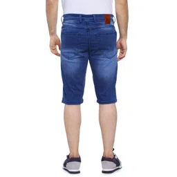 campus sutra Men's Solid Blue Distressed Denim Shorts Regular Fit For Casual Wear | Cotton Blend Fabric | Stretchable | Mid-Rise Shorts Crafted With Comfort Fit & High Performance For Everyday Wear image 3