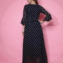 sheetal associates Women's Casual Flared Sleeve Georgette Polka Print Fit and Flare Dress image 4