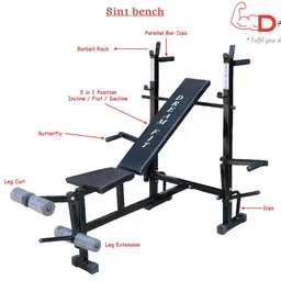 DREAM FIT PVC Home Gym Set - 50 Kg with 8in1 Gym Bench, 3 ft Curling Rod, 3 ft Straight Rod, 1 Pair Dumbbell rods and Gym Accessories (50kg) image 3