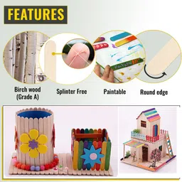 Makemore Creations Wooden Ice Cream Sticks for Crafts Pack of 150 Natural Popsicle Sticks with Fevicol 20gm, 11cm x 1cm Craft Sticks for DIY Art, School Projects, Model Making & Decoration image 3