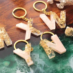 Resin Letter keychain, Resin Alphabet keychain, Baby Pink and Golden Color keychain, Resin keychain, Gold Keychain best gift ideas image 4