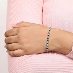 nemichand jewels Pure 925 Sterling Silver Nazariya Blue Black Crystal Slider Adjustable Nazariya Bracelet for Women and Girls image 3