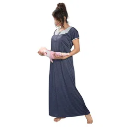 elady Women Soft Hosiery Cotton Maternity Gown Nursing Feeding Nighty Pre and Post Pregnancy with Concealed Zip, Lining - Full Length - Free Size image 4