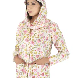 charvi Women's/Girl's Cotton Floral Printed Summer Coat with Cap | Helps to Protect From Sunrays, Dust Pollution, Sunburn, Tanning of Skin | Ideal for Driving, Hot Summers, Traveling- (BHC24_P_Pink) image 2