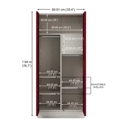 GODREJ INTERIO Almirah Slimline 2-Door Steel Almirah, Cupboard for Clothes (Textured Caremine Red), 1-Year Warranty, 1 Locker, 4 Shelves and Curvilinear Mirror image 5