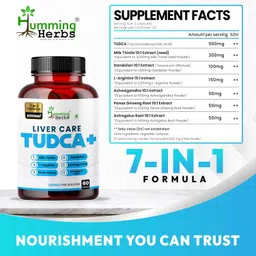 Humming Herbs Liver Care TUDCA+ | Milk Thistle, Dandelion, Ashwagandha & L-Arginine for Liver Detox, Energy, Digestion, and Immune Support | 7-in-1 Formula, 1200mg, 60 Capsules image 2