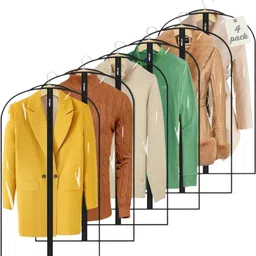 RAAHII 4 piece plastic transparent suit cover, Blazer cover, coat covers with zip for wardrobe storage of suit, jacket, garments, sweaters, saree, pant organizer (Blazer cover, Pack of 4) image 1