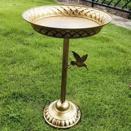 THE STYLE SUTRA Bird Bath Drinker Plate with Stand Metal Garden Birdbath for Home Yard Patio Gold image 4
